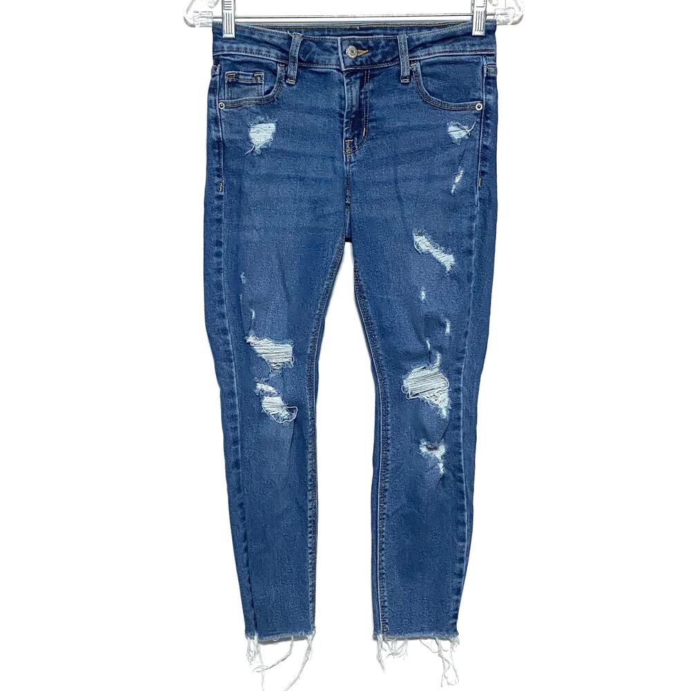 Old Navy Rockstar Super Skinny Mid Rise Robbie Jeans Womens 2P Distressed Grunge